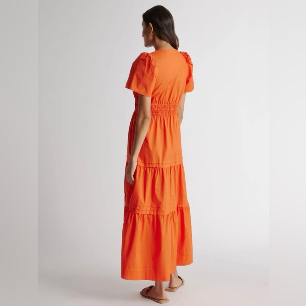 Quince 100 % Organic Cotton Poplin Tiered Maxi Dress Vermillion Red NWOT Sm $168 - Picture 3 of 11